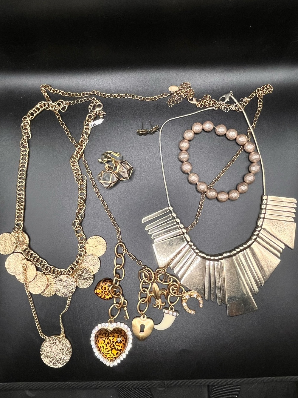 Gold-Tone Statement Necklace and Charm Bracelet Set - Gold
